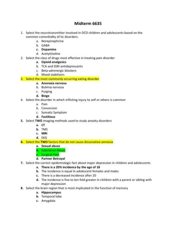 Pharmacology Midterm Exam With Answers (140 Solved Questions)