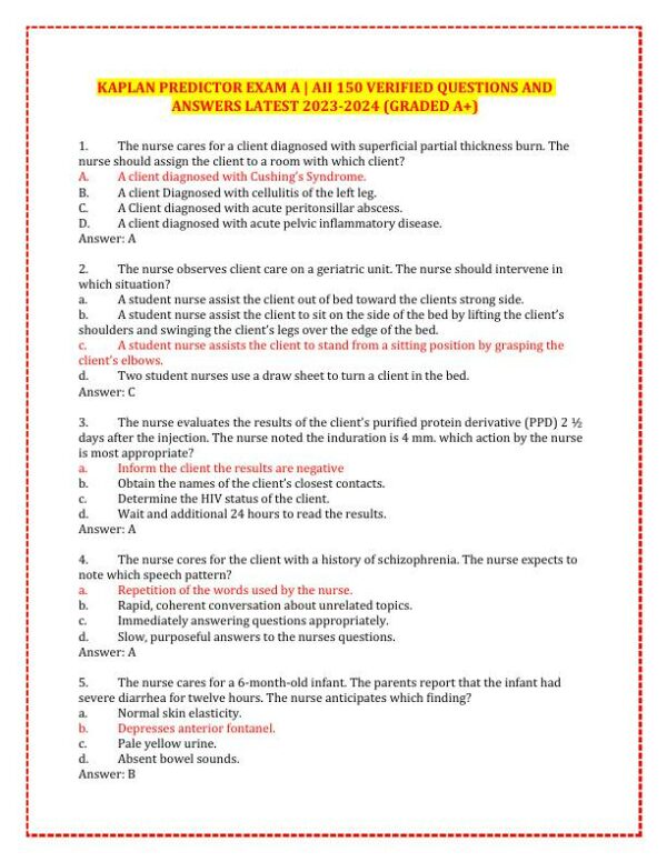 2023-2024 KAPLAN Pediatrics Predictor Exam With Answers (150 Solved Questions)