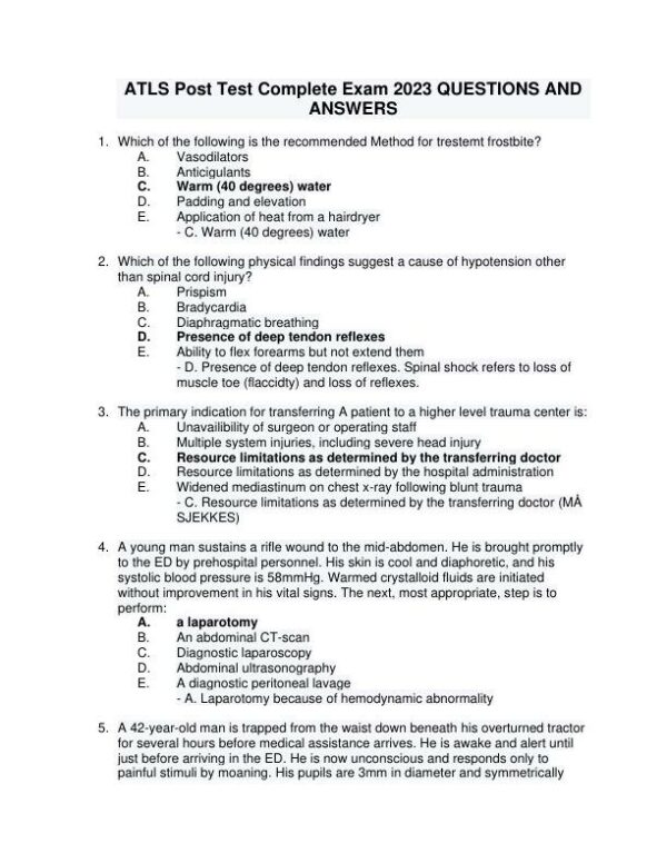 2023 ATLS Clinical analysis Practice Exam With Answers (177 Solved Questions)