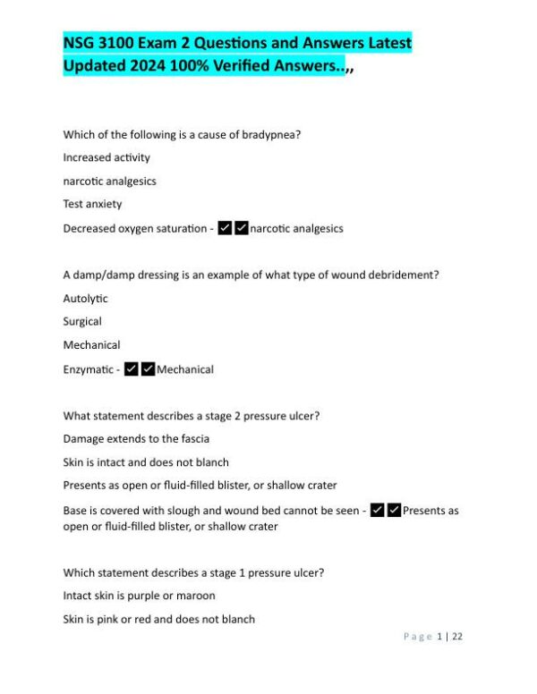 2024 NSG3100 Nursing Diagnosis Practice Exam With Answers (76 Solved Questions)