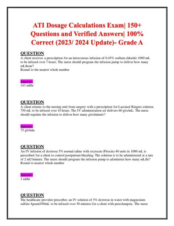 2023-2024 ATI Pharmacology Practice Exam With Answers (204 Solved Questions)