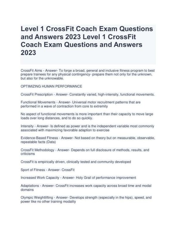 2023 Nutrition Crossfit Coach Exam With Answers (122 Solved Questions)