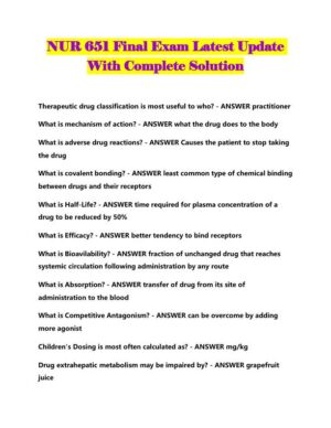 NUR651 Pharmacology Final Exam With Answers (158 Solved Questions)