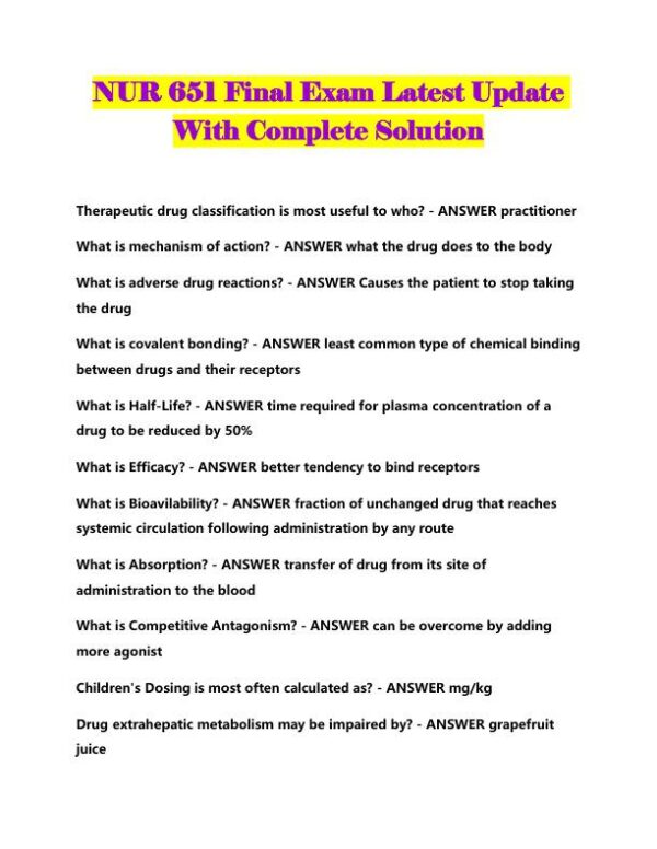 NUR651 Pharmacology Final Exam With Answers (158 Solved Questions)