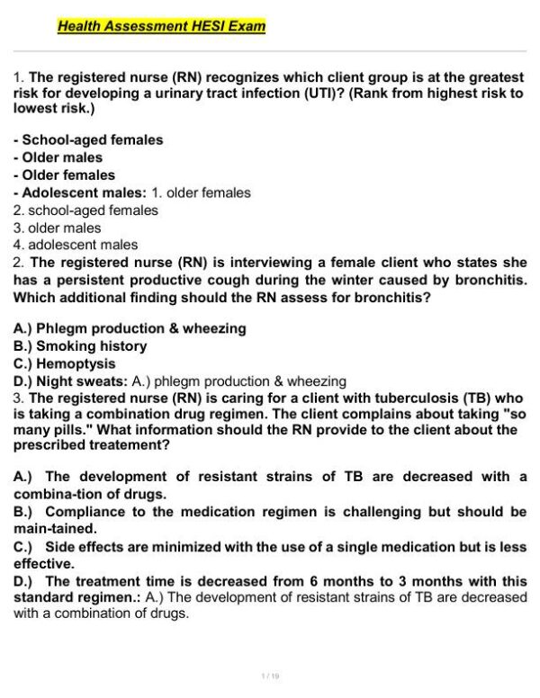 HESI Health Assessment Practice Exam With Answers (50 Solved Questions)