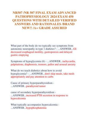 2024 NR507 Pathophysiology Final Exam With Answers (356 Solved Questions)