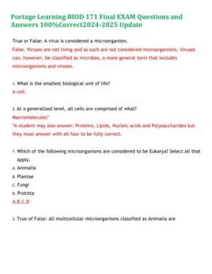 2024-2025 BIOD171 Portage Learning Biology Final Exam With Answers (170 Solved Questions)