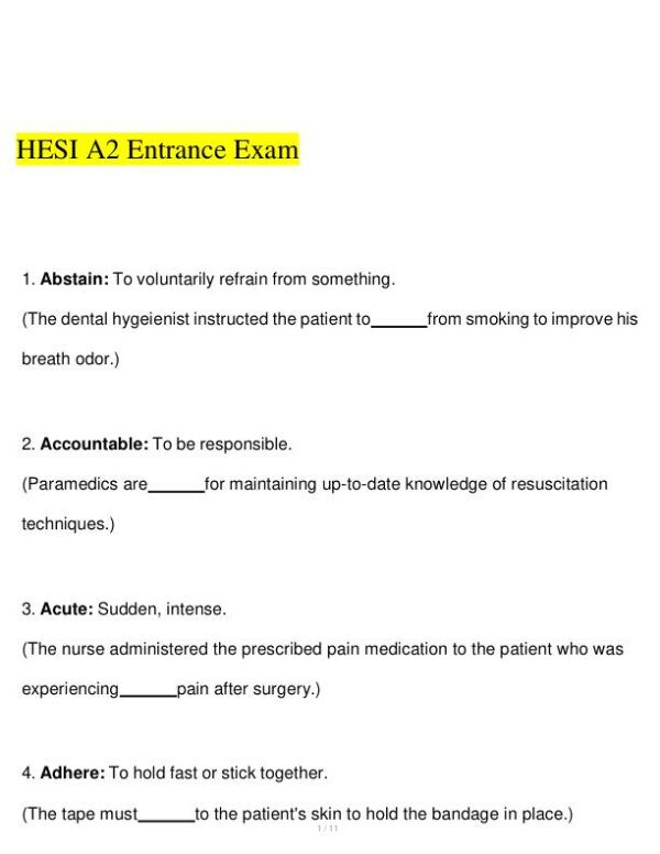 HESI Comprehensive A2 Entrance Exam With Answers (150 Solved Questions)