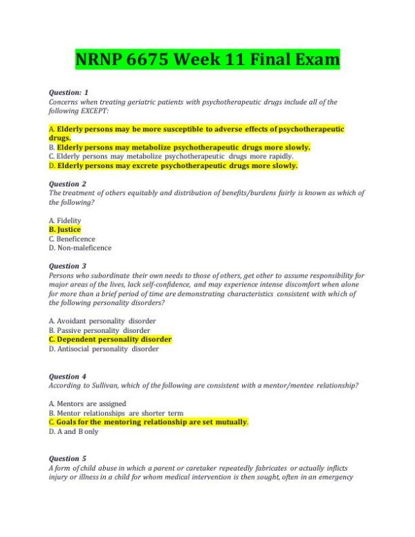 NRNP6675 Pharmacology Week 11 Final Exam With Answers (100 Solved Questions)