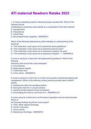 2023 ATI Maternal Newborn Nursing Practice Exam With Answers (99 Solved Questions)