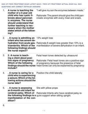 2023 ATI Paediatrics Proctored Exam With Answers (190 Solved Questions)