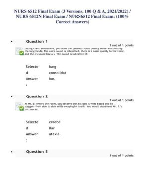 2021-2022 NURS6512 Nursing Diagnosis Final Exam With Answers (100 Solved Questions)