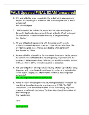 PALS Pediatrics Final Exam With Answers (50 Solved Questions)