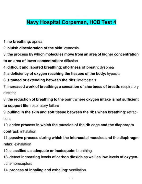 Navy Hospital Corpsman HCB Test 4 With Answers (80 Solved Questions)