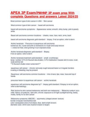 2024-2025 APEA Nursing Diagnosis 3P Exam With Answers (246 Solved Questions)