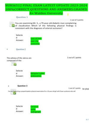 2023-2024 NURS6512 Nursing Diagnosis Final Exam With Answers (101 Solved Questions)