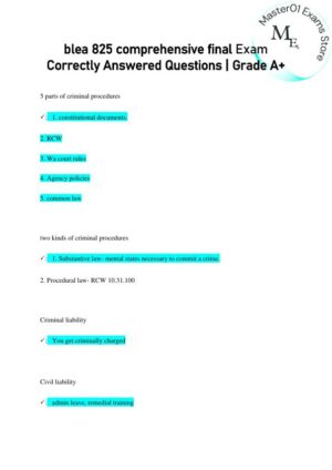 BLEA825 Criminal Law Comprehensive Final Exam With Answers (87 Solved Questions)