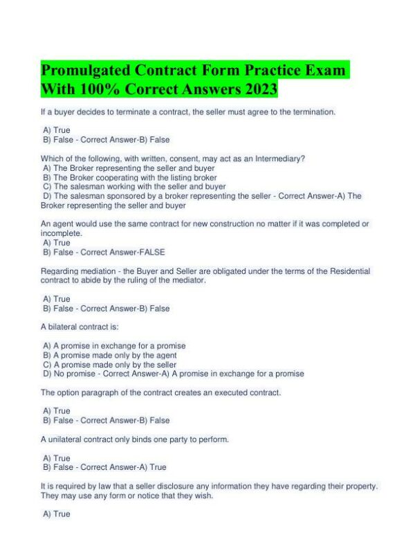 2023 Construction Promulgated Contract Form Practice Exam With Answers (62 Solved Questions)