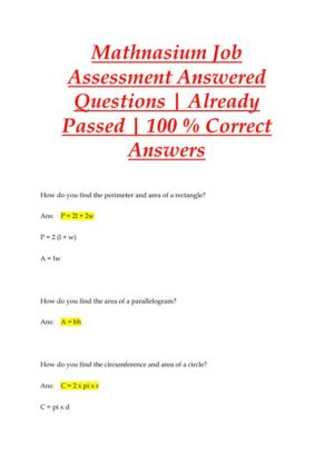 Mathematics Mathnasium Job Assesment With Answers (63 Solved Questions)