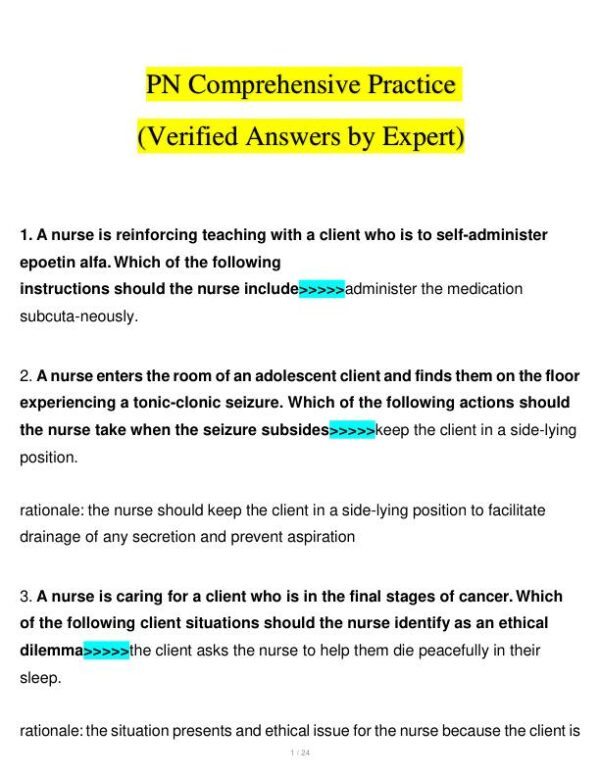 2020 PN Clinical Analysis Comprehensive Practice Exam With Answers (150 Solved Questions)