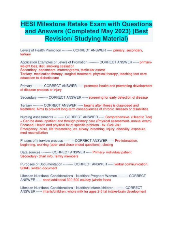 2023 HESI Clinical Analysis Milestone Retake Exam With Answers (45 Solved Questions)