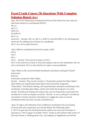 Excel Crash Course Exam With Answers (36 Solved Questions)